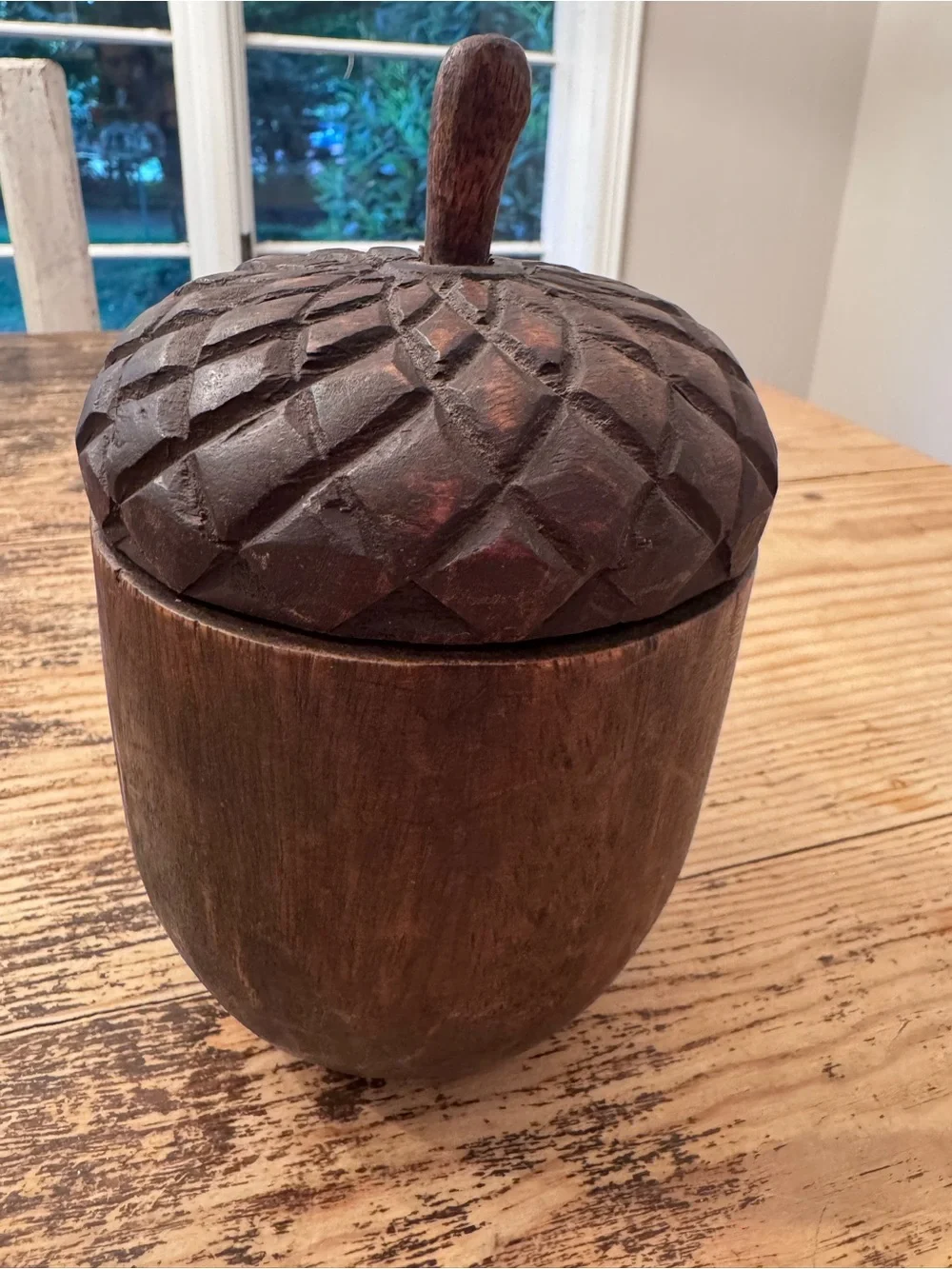 CRATE AND BARREL WOODEN ACORN CONTAINER WITH CARVED LID trinket box